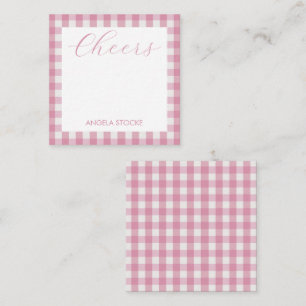 Persoonlijke roze witte Gingham Notitiekaartje