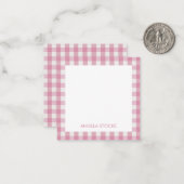 Persoonlijke roze witte Gingham Notitiekaartje (Voorkant / Achterkant in situ)