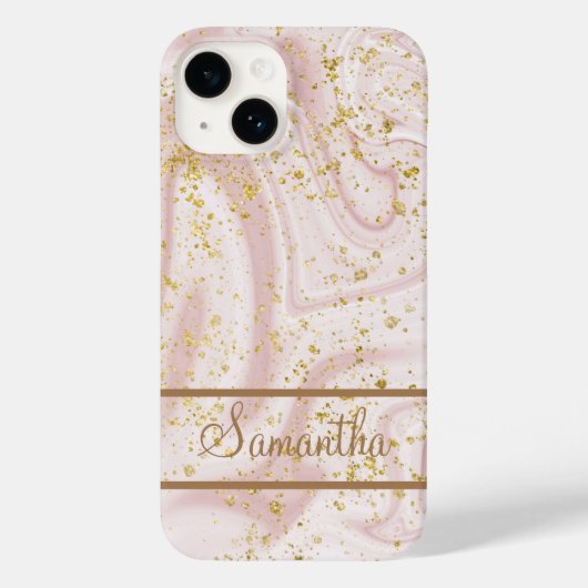 Persoonlijke Roze Witte Marmer Swirl Gouden Glitte Case-Mate iPhone Case (Achterkant)