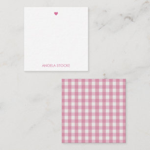 Persoonlijke roze witte retro gingham-enclosure notitiekaartje