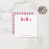 Persoonlijke roze witte ruit notitiekaartje (Voorkant / Achterkant in situ)