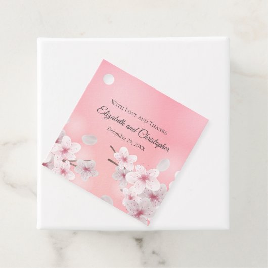 Persoonlijke roze witte zwevende bruiloft bedankjes labels (In situ)