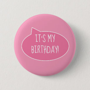 Persoonlijke Roze Woord Bubbel Verjaardags Knop Ronde Button 5,7 Cm