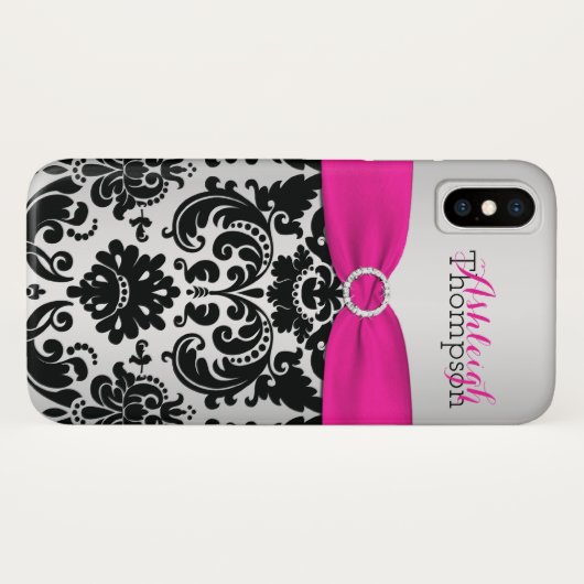 Persoonlijke roze, zwart, zilver Damask iPhone X Case-Mate iPhone Case (Achterkant (horizontaal))