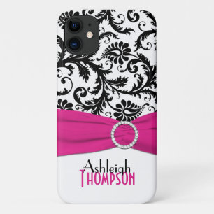 Persoonlijke Roze, Zwarte, Witte Bloemendamask Case-Mate iPhone Case