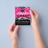 Persoonlijke roze zwarte Zebra Graduation Party Flyer (Hand)
