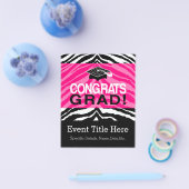 Persoonlijke roze zwarte Zebra Graduation Party Flyer (Enkel)