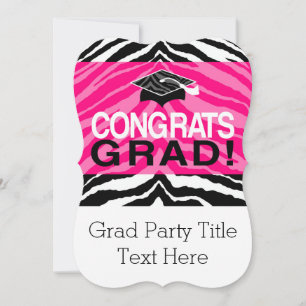 Persoonlijke roze zwarte Zebra Graduation Party Kaart