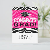 Persoonlijke roze zwarte Zebra Graduation Party Kaart (Staand voorkant)