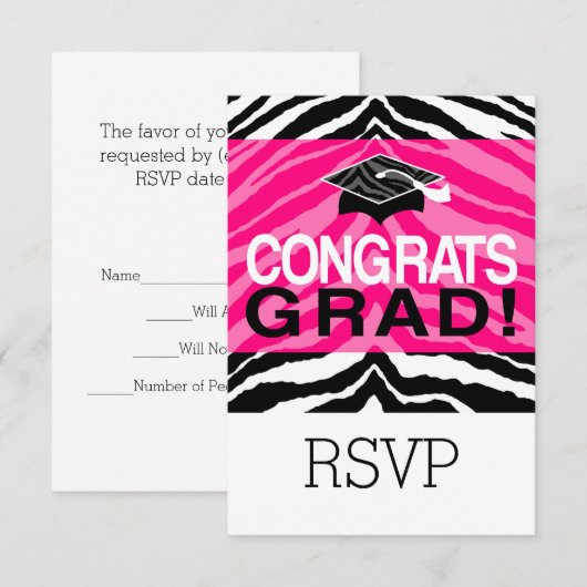 Persoonlijke roze zwarte Zebra Graduation Party Kaart (Voorkant / Achterkant)