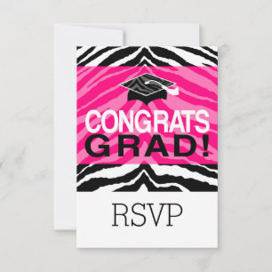 Persoonlijke roze zwarte Zebra Graduation Party Kaart