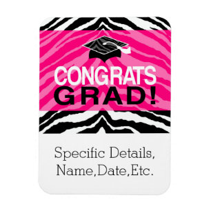 Persoonlijke roze zwarte Zebra Graduation Party Magneet