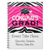 Persoonlijke roze zwarte Zebra Graduation Party Notitieboek (Voorkant)