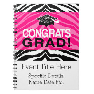 Persoonlijke roze zwarte Zebra Graduation Party Notitieboek
