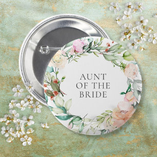 Persoonlijke Rozen Groene Bloemenslingers Naam Ronde Button 5,7 Cm