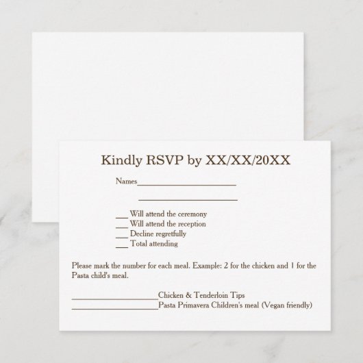 Persoonlijke RSVP van de Bride & van de Groom en d Kaart (Voorkant / Achterkant)