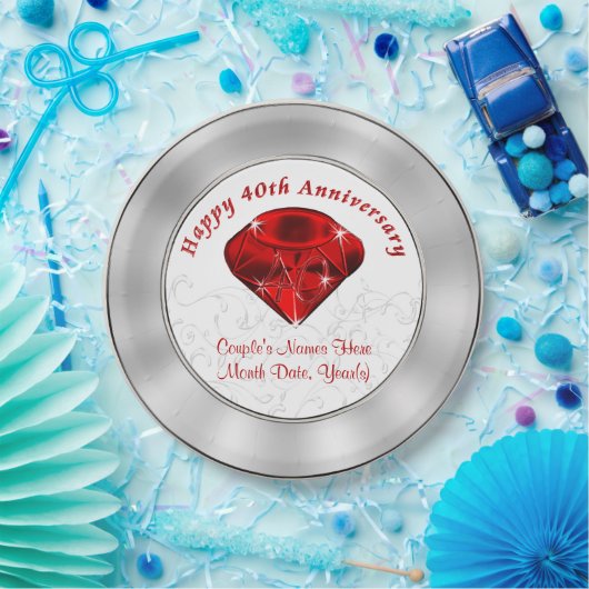 Persoonlijke Ruby 40th Jubileum Papieren Borden Papieren Bordje (Feest)