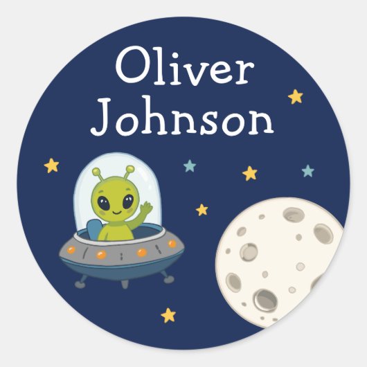 Persoonlijke Ruimte Alien Maan Naam Ronde Sticker (Voorkant)
