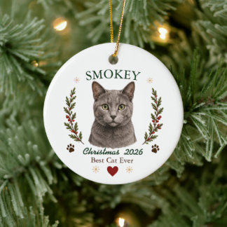Persoonlijke Russische Blauwe Kat Kerstmis Keramisch Ornament