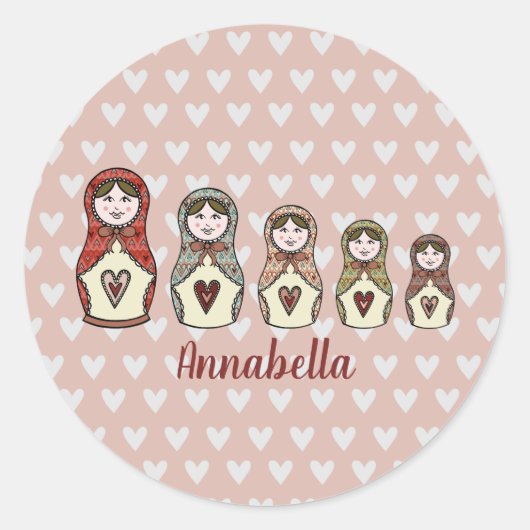 Persoonlijke Russische Doll Matryoshka Ronde Sticker (Voorkant)