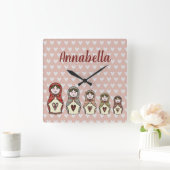 Persoonlijke Russische Nesting Matryoshka Doll Vierkante Klok (Huis)