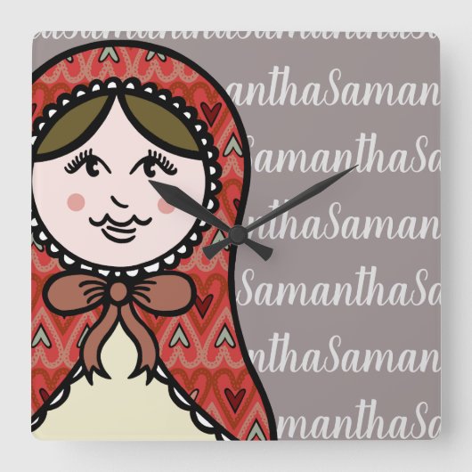 Persoonlijke Russische Nesting Matryoshka Doll Vierkante Klok (Voorkant)