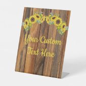 Persoonlijke Rustic Sunflower Wedding Reception Reclamebord Met Voetstuk (Voorkant)