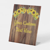 Persoonlijke Rustic Sunflower Wedding Reception Reclamebord Met Voetstuk (Voorkant)