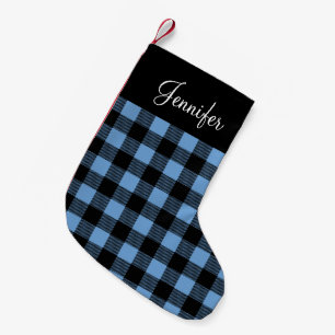 Persoonlijke Rustieke Blauwe Buffalo Plaid Kleine Kerstsok
