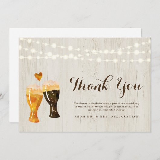Persoonlijke Rustieke Brouwerij Bruiloft Bier Bedankkaart (Voorkant / Achterkant)