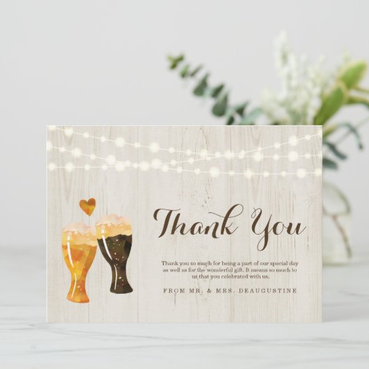 Persoonlijke Rustieke Brouwerij Bruiloftsbier Bedankkaart (Staand voorkant)