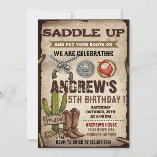 Persoonlijke Rustieke Cowboy Verjaardagsfeestje Kaart (Voorkant)