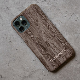 Persoonlijke Rustieke Donkerbruine Nep Houtstructu Case-Mate iPhone Case
