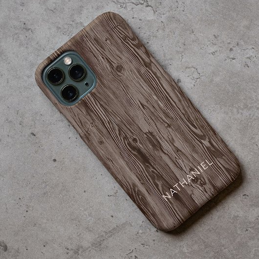 Persoonlijke Rustieke Donkerbruine Nep Houtstructu Case-Mate iPhone Case