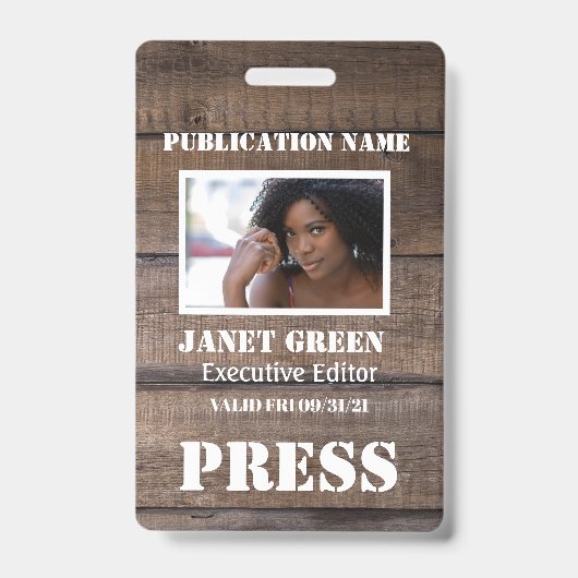 Persoonlijke Rustieke Fotograaf Journalist Perspas Badge (Voorzijde)
