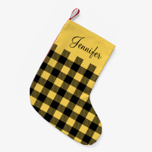 Persoonlijke Rustieke Gele Buffalo Plaid Kleine Kerstsok