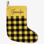 Persoonlijke Rustieke Gele Buffalo Plaid Kleine Kerstsok (Voorkant)