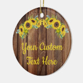 Persoonlijke Rustieke Houten Zonnebloem Aangepaste Keramisch Ornament (Links)