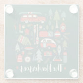 Persoonlijke Rustieke Kerst Kamp Lake House Glazen Onderzetter (Achterkant)