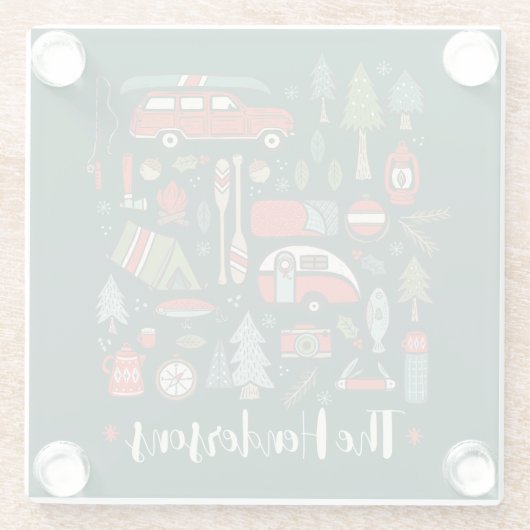 Persoonlijke Rustieke Kerst Kamp Lake House Glazen Onderzetter (Achterkant)