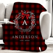 Persoonlijke Rustieke Kerstkrans Buffalo Plaid Fleece Deken