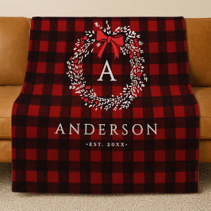 Persoonlijke Rustieke Kerstkrans Buffalo Plaid Fleece Deken