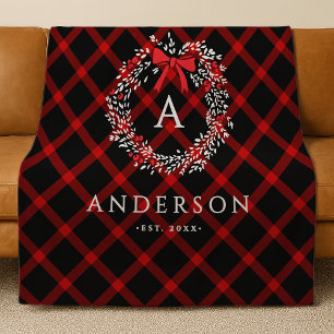 Persoonlijke Rustieke Kerstkrans Buffalo Plaid Fleece Deken