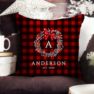 Persoonlijke Rustieke Kerstkrans Buffalo Plaid Kussen