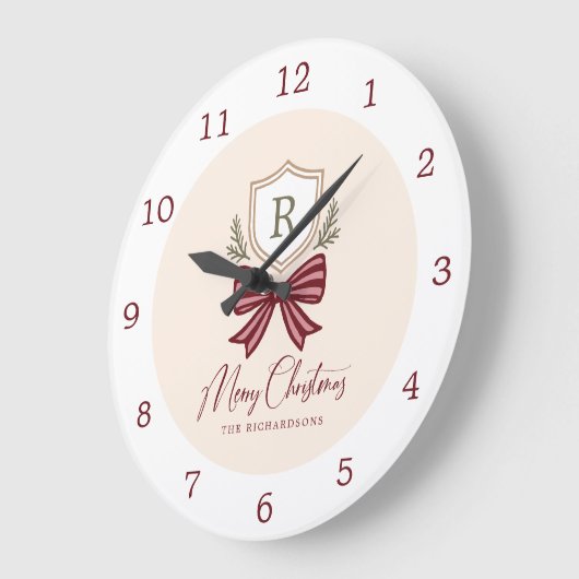 Persoonlijke Rustieke Monogram Wapen Boog Kerstmis Grote Klok (Hoek)