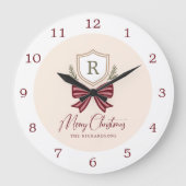 Persoonlijke Rustieke Monogram Wapen Boog Kerstmis Grote Klok (Voorkant)