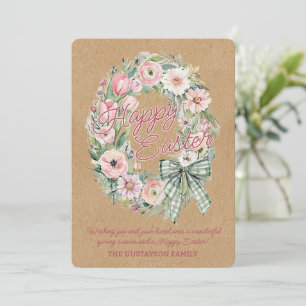 Persoonlijke Rustieke Paasbloemen - Roze Schrift Feestdagenkaart
