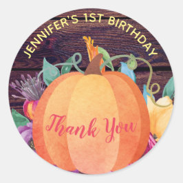 Persoonlijke Rustieke Pompoen Bloemen Herfst Ronde Sticker
