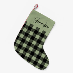 Persoonlijke Rustieke Saliegroen Buffalo Plaid Kleine Kerstsok
