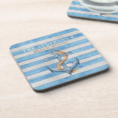 Persoonlijke Rustieke Strandhuis Zeilstripes Bier Onderzetter (Linkerzijde)